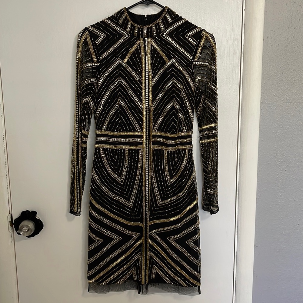 Beaded Long Sleeved Mini Dress